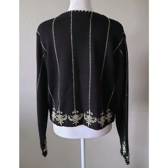 Vintage 90s Wool Cardigan Sweater Medium Casual Corner Metallic‎ Gold Embroidery - Picture 7 of 13